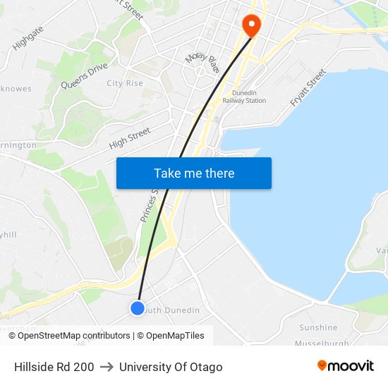 Hillside Rd 200 to University Of Otago map
