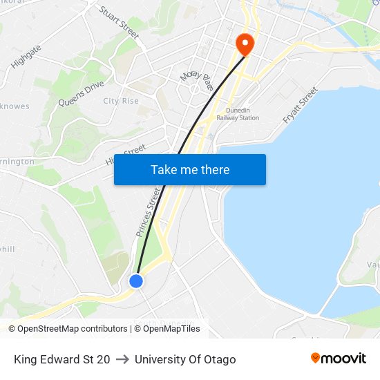 King Edward St 20 to University Of Otago map