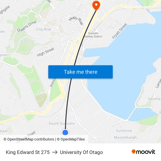 King Edward St 275 to University Of Otago map