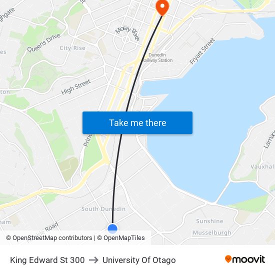 King Edward St 300 to University Of Otago map