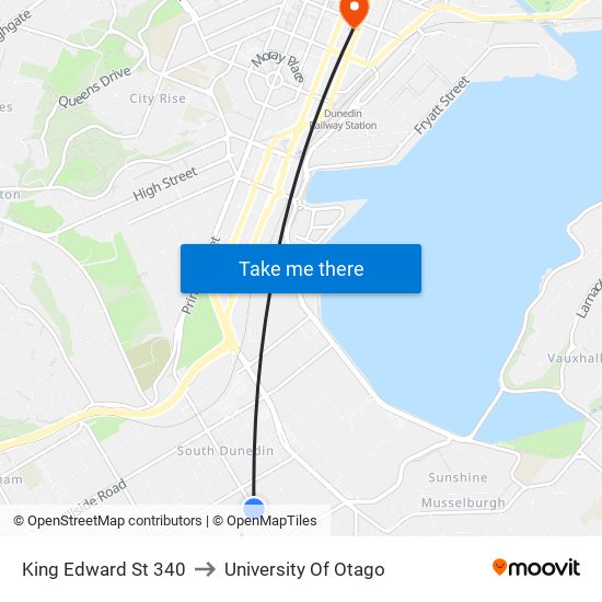 King Edward St 340 to University Of Otago map
