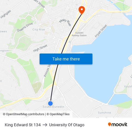 King Edward St 134 to University Of Otago map