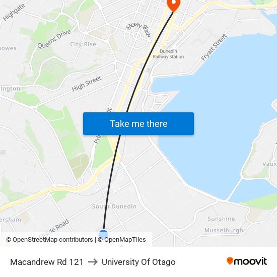Macandrew Rd 121 to University Of Otago map