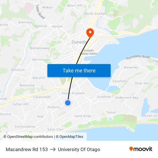 Macandrew Rd 153 to University Of Otago map