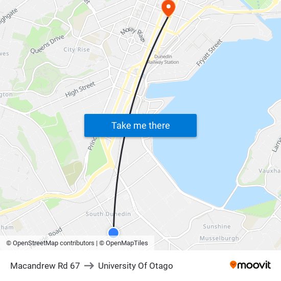 Macandrew Rd 67 to University Of Otago map