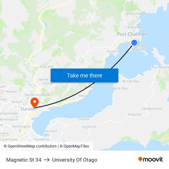 Magnetic St 34 to University Of Otago map