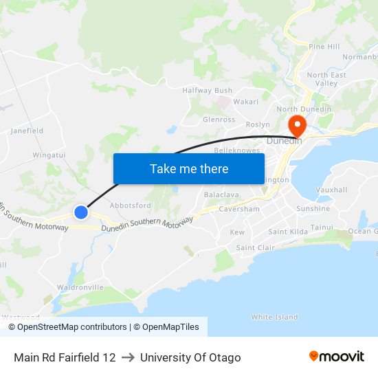 Main Rd Fairfield 12 to University Of Otago map