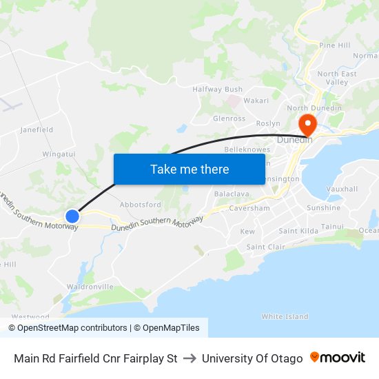 Main Rd Fairfield Cnr Fairplay St to University Of Otago map