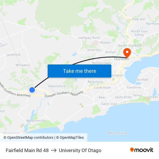 Fairfield Main Rd 48 to University Of Otago map