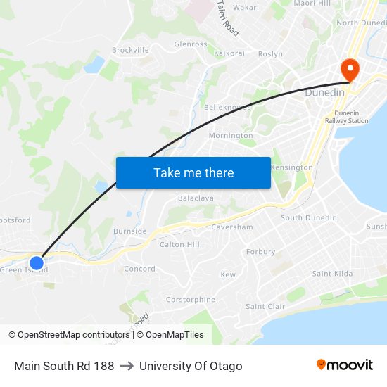 Main South Rd 188 to University Of Otago map