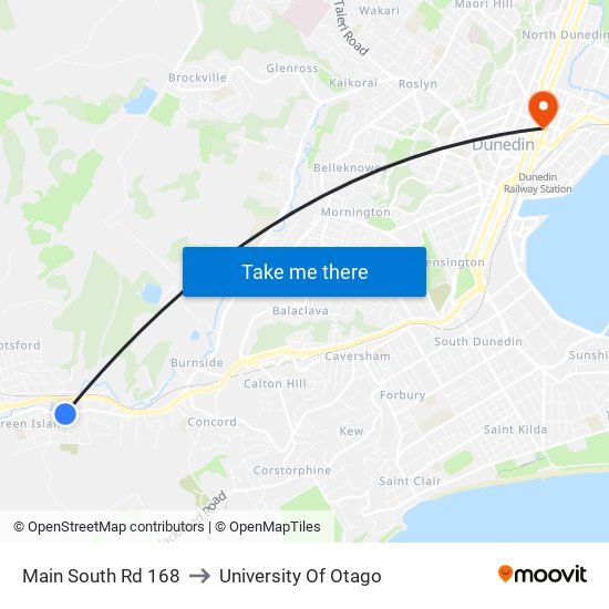 Main South Rd 168 to University Of Otago map