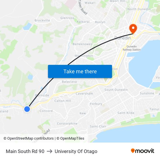 Main South Rd 90 to University Of Otago map