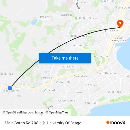 Main South Rd 208 to University Of Otago map