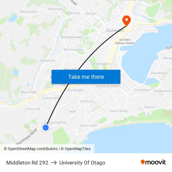 Middleton Rd 292 to University Of Otago map
