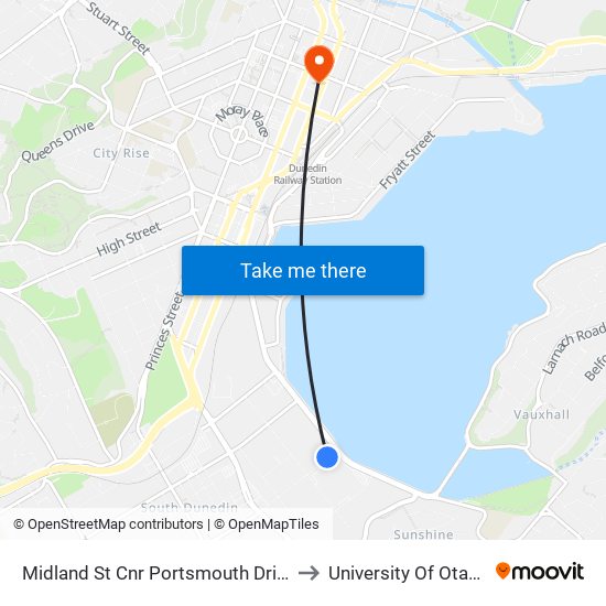 Midland St Cnr Portsmouth Drive to University Of Otago map