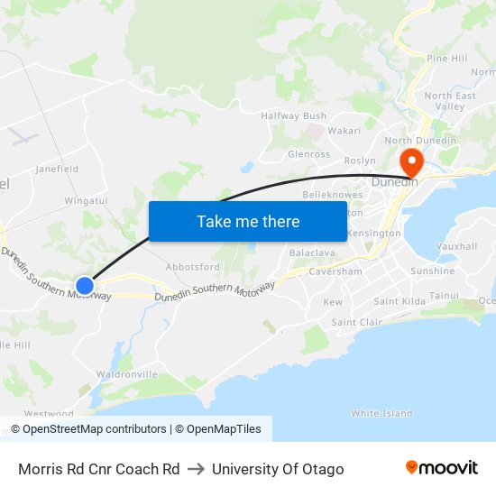 Morris Rd Cnr Coach Rd to University Of Otago map