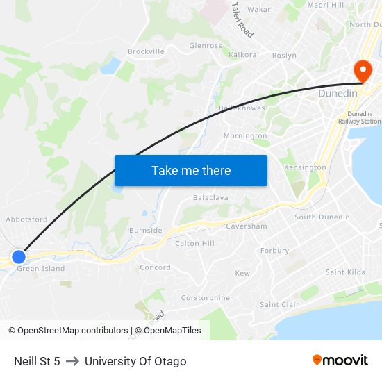 Neill St 5 to University Of Otago map