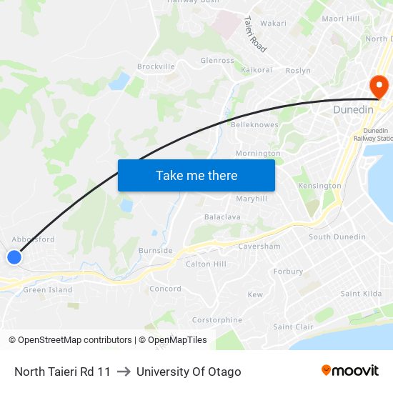 North Taieri Rd 11 to University Of Otago map