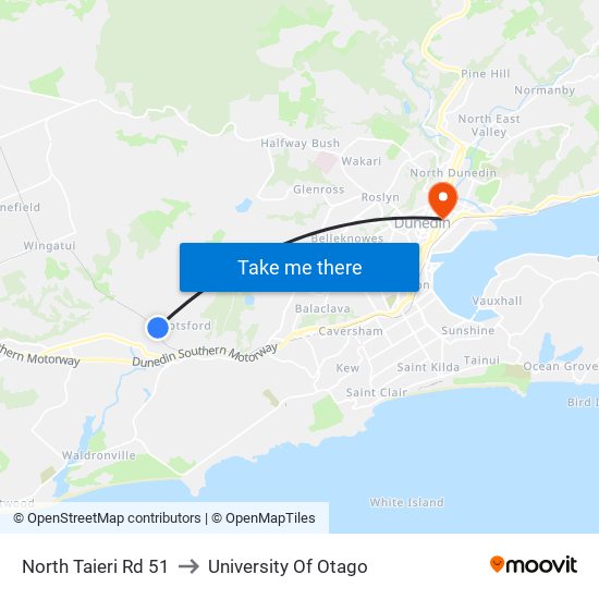North Taieri Rd 51 to University Of Otago map