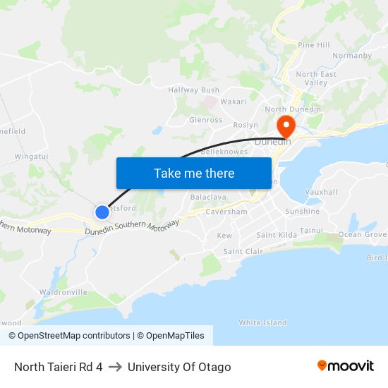 North Taieri Rd 4 to University Of Otago map