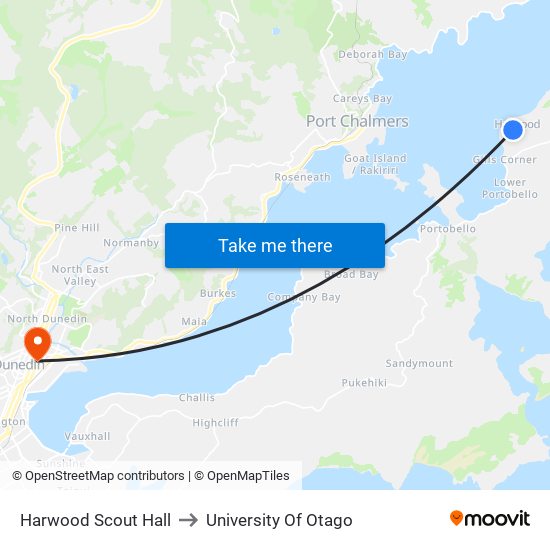 Harwood Scout Hall to University Of Otago map