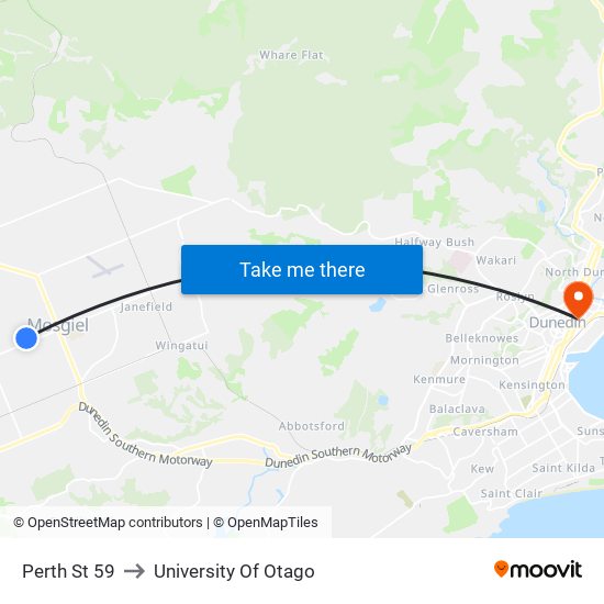 Perth St 59 to University Of Otago map