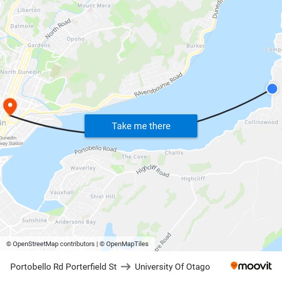 Portobello Rd Porterfield St to University Of Otago map