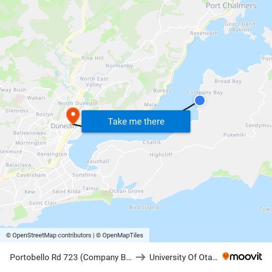 Portobello Rd 723 (Company Bay) to University Of Otago map