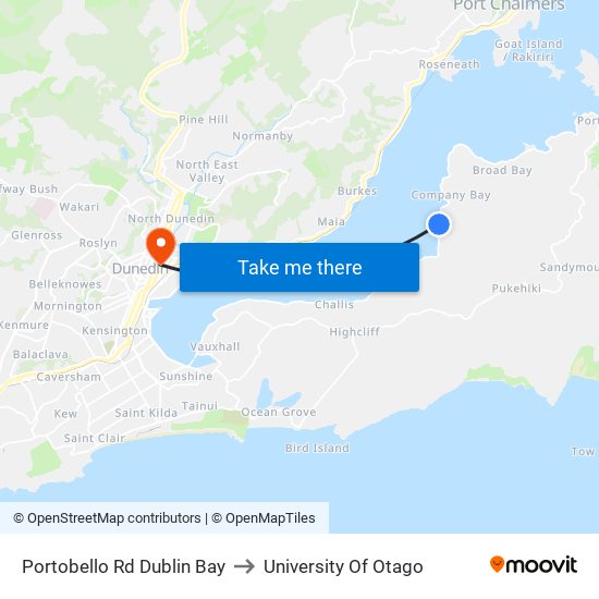 Portobello Rd Dublin Bay to University Of Otago map