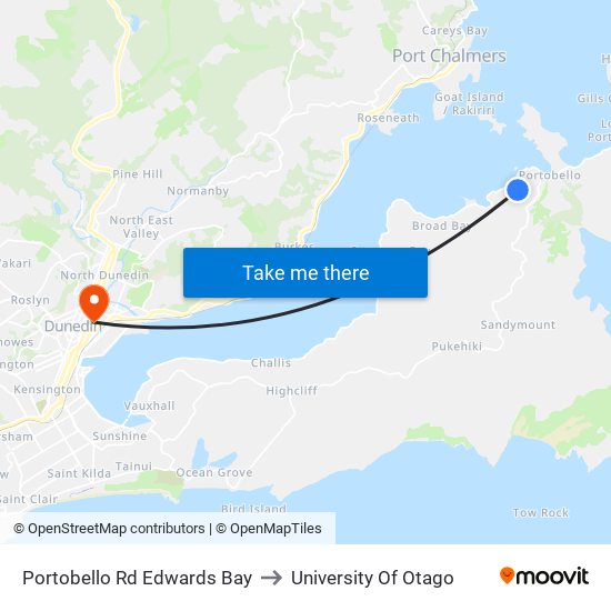 Portobello Rd Edwards Bay to University Of Otago map