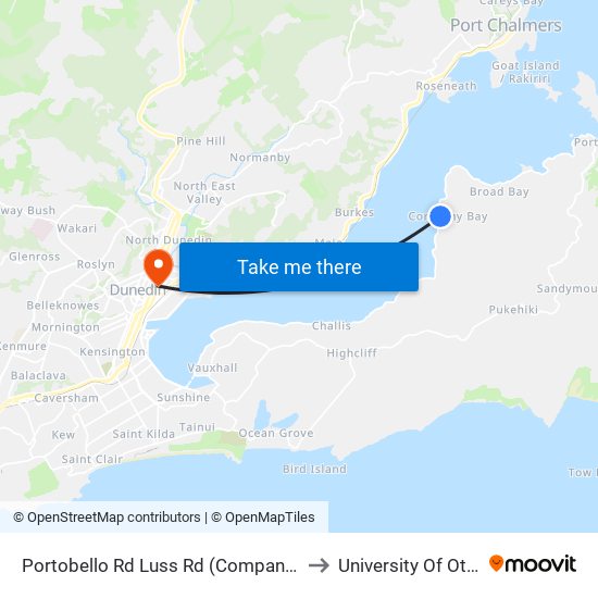 Portobello Rd Luss Rd (Company Bay) to University Of Otago map