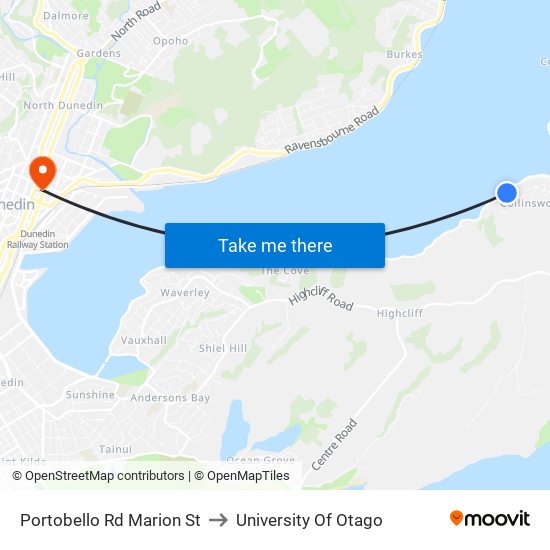 Portobello Rd Marion St to University Of Otago map