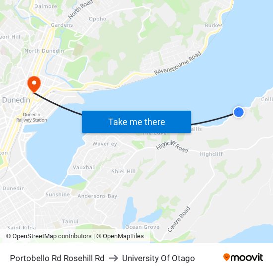 Portobello Rd Rosehill Rd to University Of Otago map