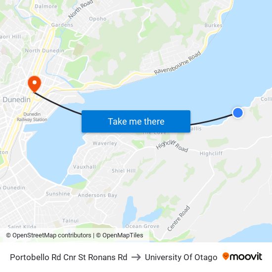 Portobello Rd Cnr St Ronans Rd to University Of Otago map