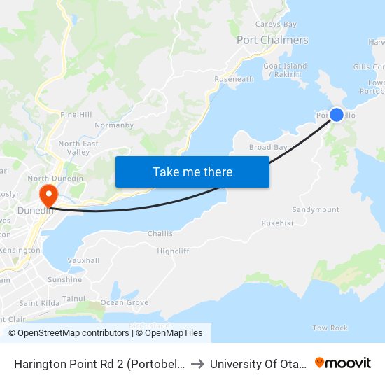 Harington Point Rd 2 (Portobello) to University Of Otago map
