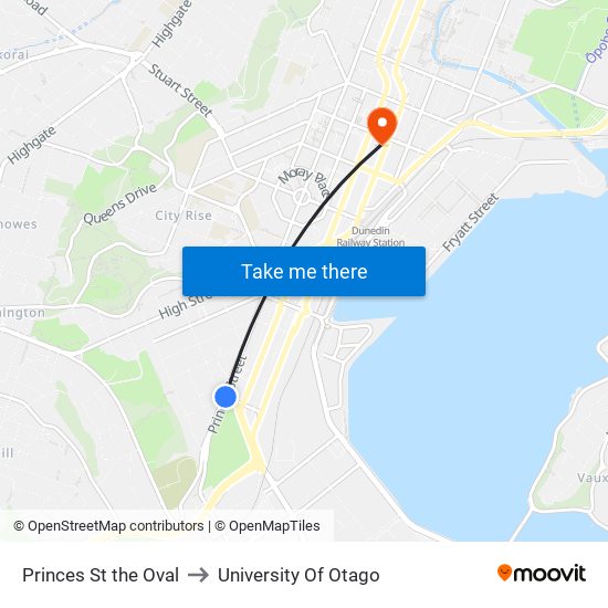 Princes St the Oval to University Of Otago map