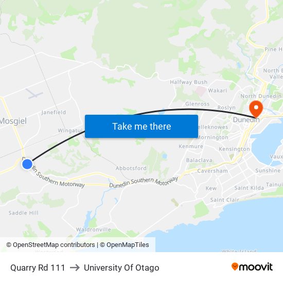 Quarry Rd 111 to University Of Otago map