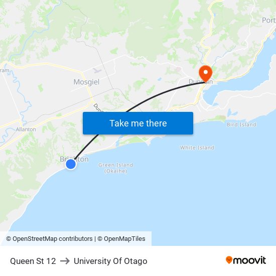 Queen St 12 to University Of Otago map