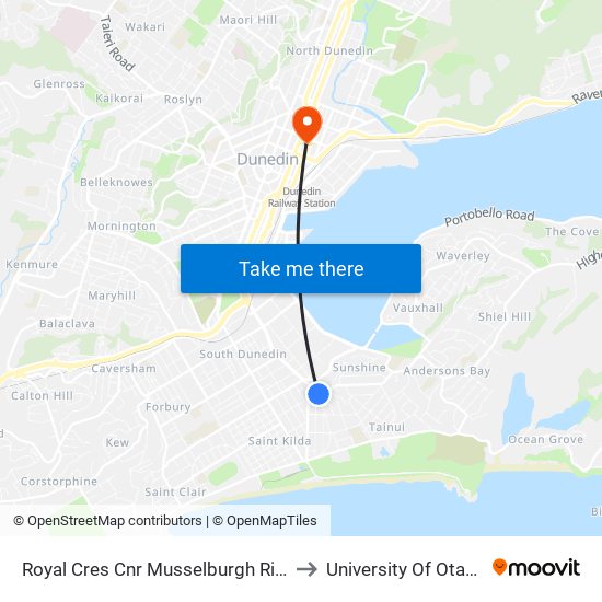 Royal Cres Cnr Musselburgh Rise to University Of Otago map