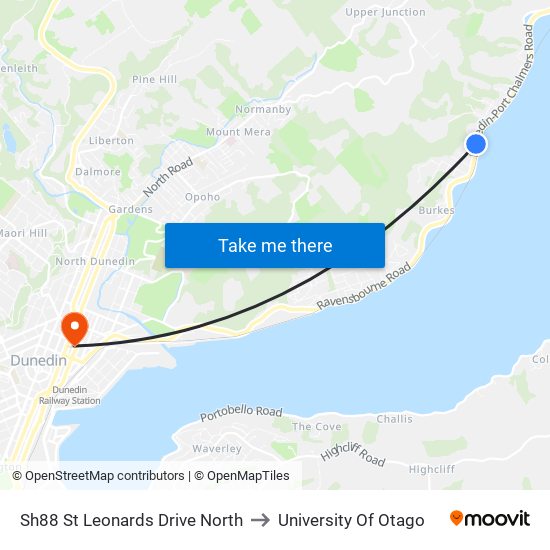 Sh88 St Leonards Drive North to University Of Otago map