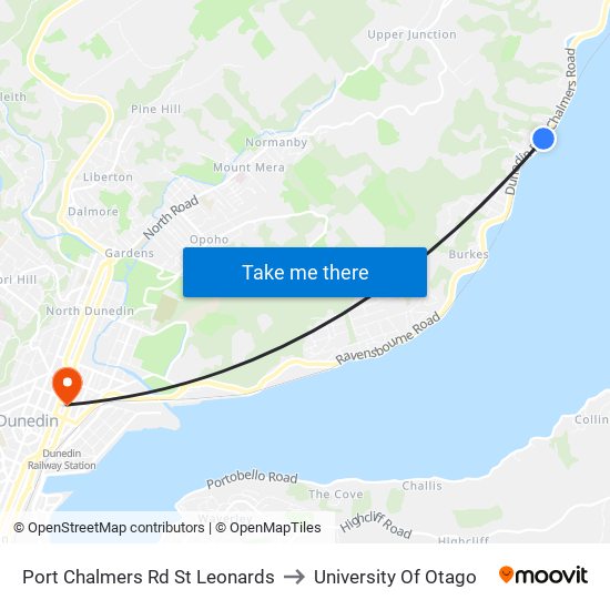 Port Chalmers Rd St Leonards to University Of Otago map