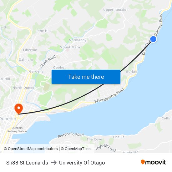 Sh88 St Leonards to University Of Otago map