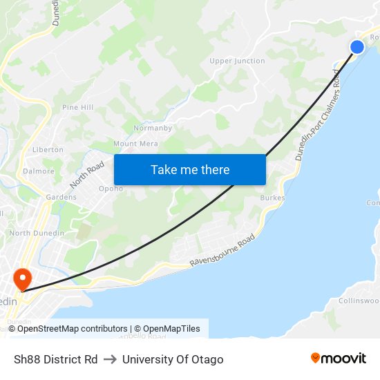 Sh88 District Rd to University Of Otago map