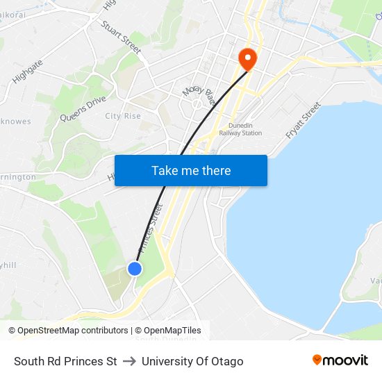 South Rd Princes St to University Of Otago map