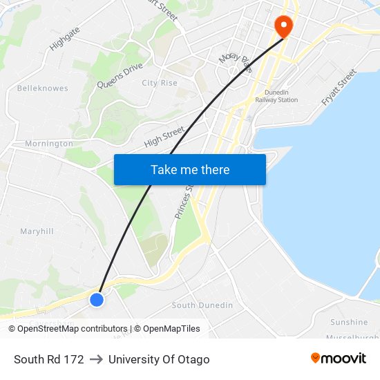 South Rd 172 to University Of Otago map