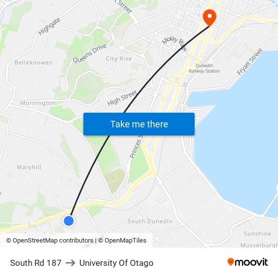 South Rd 187 to University Of Otago map