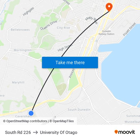 South Rd 226 to University Of Otago map