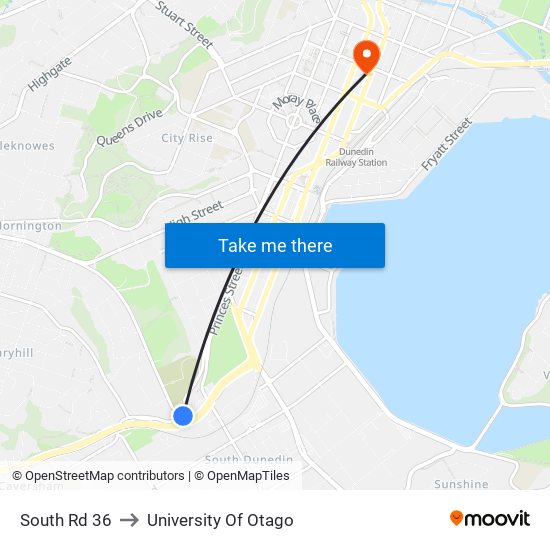 South Rd 36 to University Of Otago map