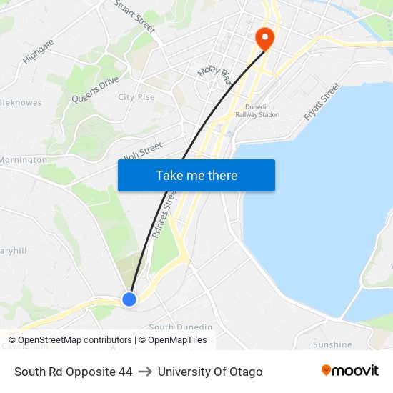 South Rd Opposite 44 to University Of Otago map