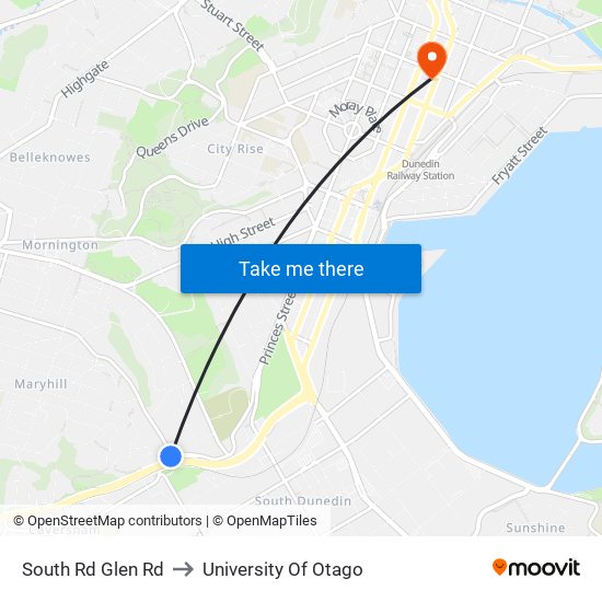 South Rd Glen Rd to University Of Otago map